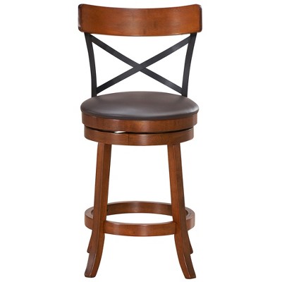 Walnut and Black Swivel 25'' High Back Bar Stools Set of 4