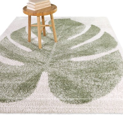 Green and Beige Synthetic Rectangular Kids Rug