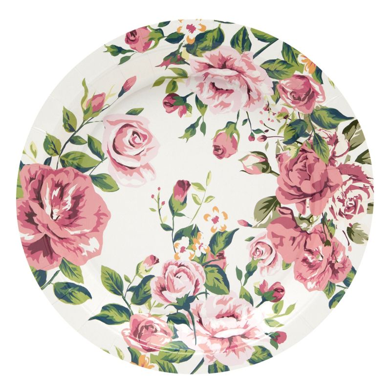 Blue Panda 144 Piece Vintage Style Tea Party Supplies with Pink Floral Paper Plates, Napkins, Cups, and Cutlery, Disposable Tableware Set, Serves 24, 4 of 9