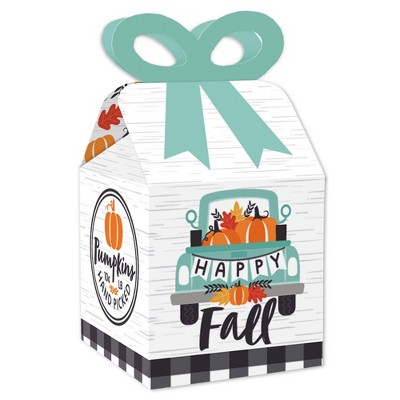 Big Dot of Happiness Happy Fall Truck - Square Favor Gift Boxes - Harvest Pumpkin Party Bow Boxes - Set of 12