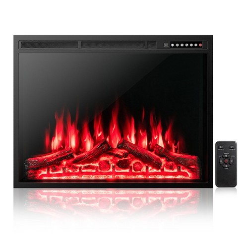 Costway 34''37''electric Fireplace Insert Heater Log Flame Effect W/  Remote Control 1500w : Target