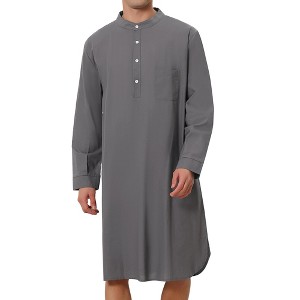 Lars Amadeus Men's Loose Fit Banded Collar Henley Nightgown - 1 of 4