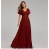 Nmoder  Plus-Size Double V-Neck Bridesmaid Dress with Flared Sleeves & Elastic Waist for Evening Parties - 2 of 4