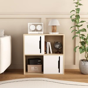 LIVAREEmlen Modern Wooden Storage Shelf with Sliding Doors,2-Tier Open and Closed Shelves Organizer for Living Room,Bedroom,or Kids'Room - 1 of 4