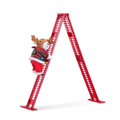 Mr. Christmas Climbing Reindeer on Ladder Animated Musical Christmas Decoration - 17"