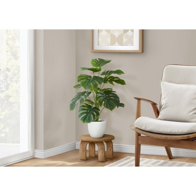 Artificial Plant, 24" Tall, Monstera, Indoor, Faux, Fake, Table, Greenery, Potted, Real Touch, Decorative, Green Leaves, White Pot