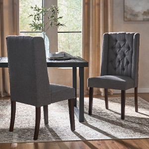 Lyngins Contemporary Tufted Dining Chairs (Set of 2), Button Diamond Stitch Kitchen Chair, Living Room Chair with High Wingback & Birch Wood Legs - 1 of 4