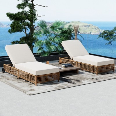 SAINTCY 5-Position Adjustable Chaise Lounge - Outdoor Rattan Lounge Chair with Cushion & Wheel