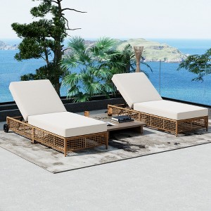 SAINTCY 5-Position Adjustable Chaise Lounge - Outdoor Rattan Lounge Chair with Cushion & Wheel - 1 of 4