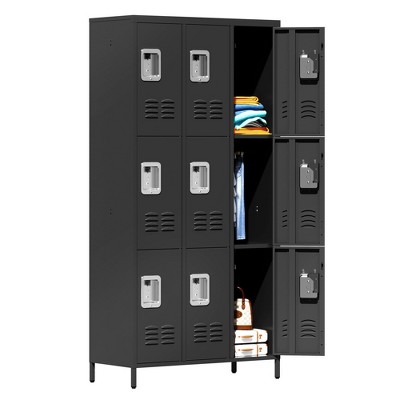 Munora - 72" 9-Door Metal Locker Storage Cabinet - Lockable for Office/School/Gym - Black