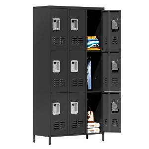 Munora - 72" 9-Door Metal Locker Storage Cabinet - Lockable for Office/School/Gym - Black - 1 of 4