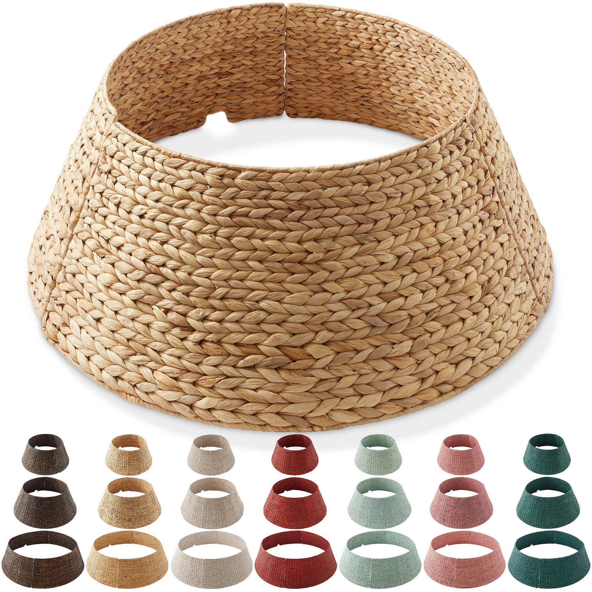 Casafield Water Hyacinth Christmas Tree Collar, Woven Tree Base Cover with Cord Cut Out