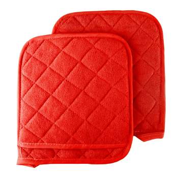 Pot Holder Set, 2 Piece Oversized Heat Resistant Quilted Cotton Pot Holders By Hastings Home (Red)