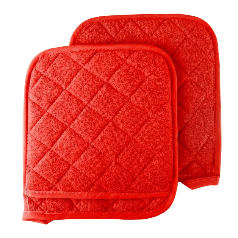 Pot Holder Set, 2 Piece Oversized Heat Resistant Quilted Cotton Pot Holders By Hastings Home (Red), 1 of 7