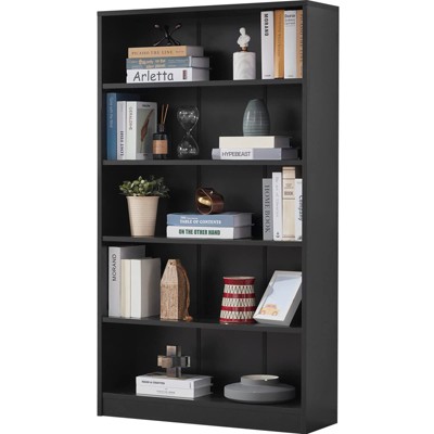 FURNIinspire Decorative Bookshelf 5 Shelf Office Bookcase, Modern Wood Bookshelf, Organizer For Living Room, Mahogany Black, 11.6"*33"*59.8"