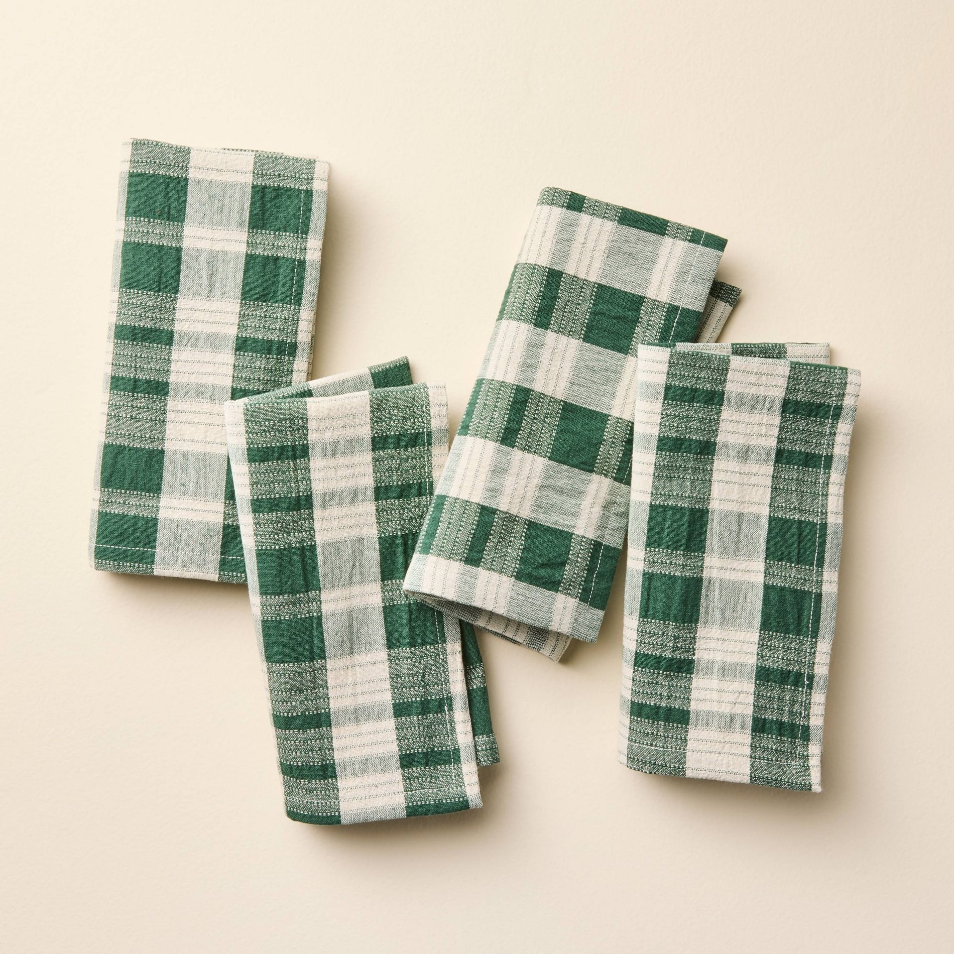Set of 4 Cloth Plaid Napkins Cream/Green - Hearth & Hand™ with Magnolia
