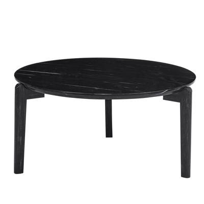 FONTOI 36" Coffee Table with Imitation Marble Tabletop, Compact Side Table with 3 Legs for Living Room, Office, Home, Black, 36"*18"*36"