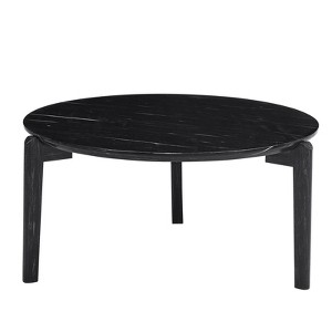 FONTOI 36" Coffee Table with Imitation Marble Tabletop, Compact Side Table with 3 Legs for Living Room, Office, Home, Black, 36"*18"*36" - 1 of 4