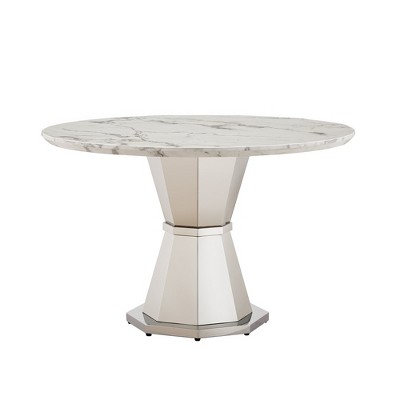 Dolonm 47" Round Modern Marble Dining Table with Stainless Steel Base for Kitchen Dining Room