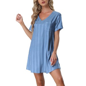 cheibear Women's Short Sleeve Mini length Striped Pajama Dress - 1 of 4
