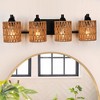 PAKOKULA 4-Light Boho Matte Black Vanity Light with Yellow Woven Shade - 2 of 4