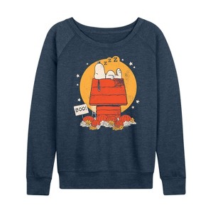 Women's - Peanuts - Snoopy Halloween Dog House Lightweight French Terry Wide Neck Long Sleeve Shirt - 1 of 4
