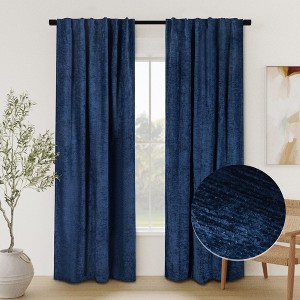 Chenille Solid Room Darkening Back Tab Curtain Single Panel - 1 of 4