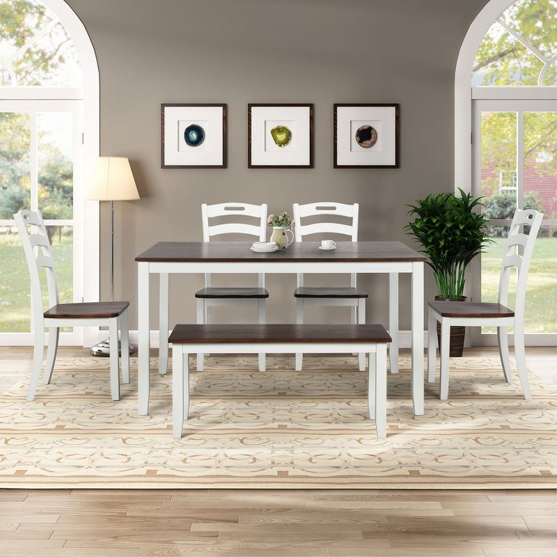 Modern 6-Piece Dining Table Set with Waterproof Coat Ivory and Cherry-ModernLuxe, 2 of 13