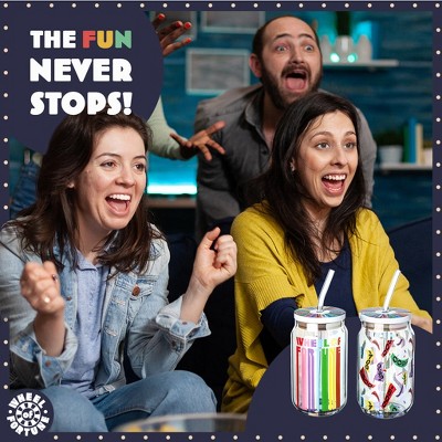 Wheel of Fortune Multicolor Glass Tumblers with Lids and Straws Set of 2