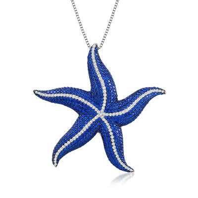 Ross-Simons Italian 5.50 ct. t.w. Simulated Sapphire and 1.00 ct. t.w. CZ Starfish Pendant Necklace in Sterling Silver Size 18