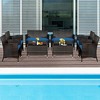 Tangkula 8PCS Patio Rattan Conversation Furniture Set Outdoor w/ Peacock Blue Cushion - 3 of 4