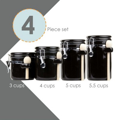 Home Basics 4 Piece Canister Set High Gloss Black Ceramic Kitchen Storage with Wooden Spoons. — фото 4