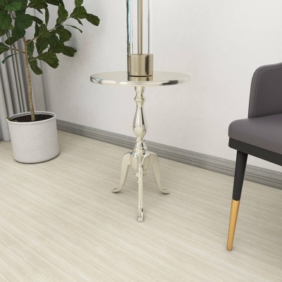 Elegant Silver Round Metal Pedestal Accent Table - 15" x 22"