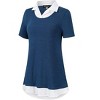 Women's Short Sleeve V-Neck Contrast Collared Shirts Patchwork Work Blouse Tunics Tops - 2 of 4