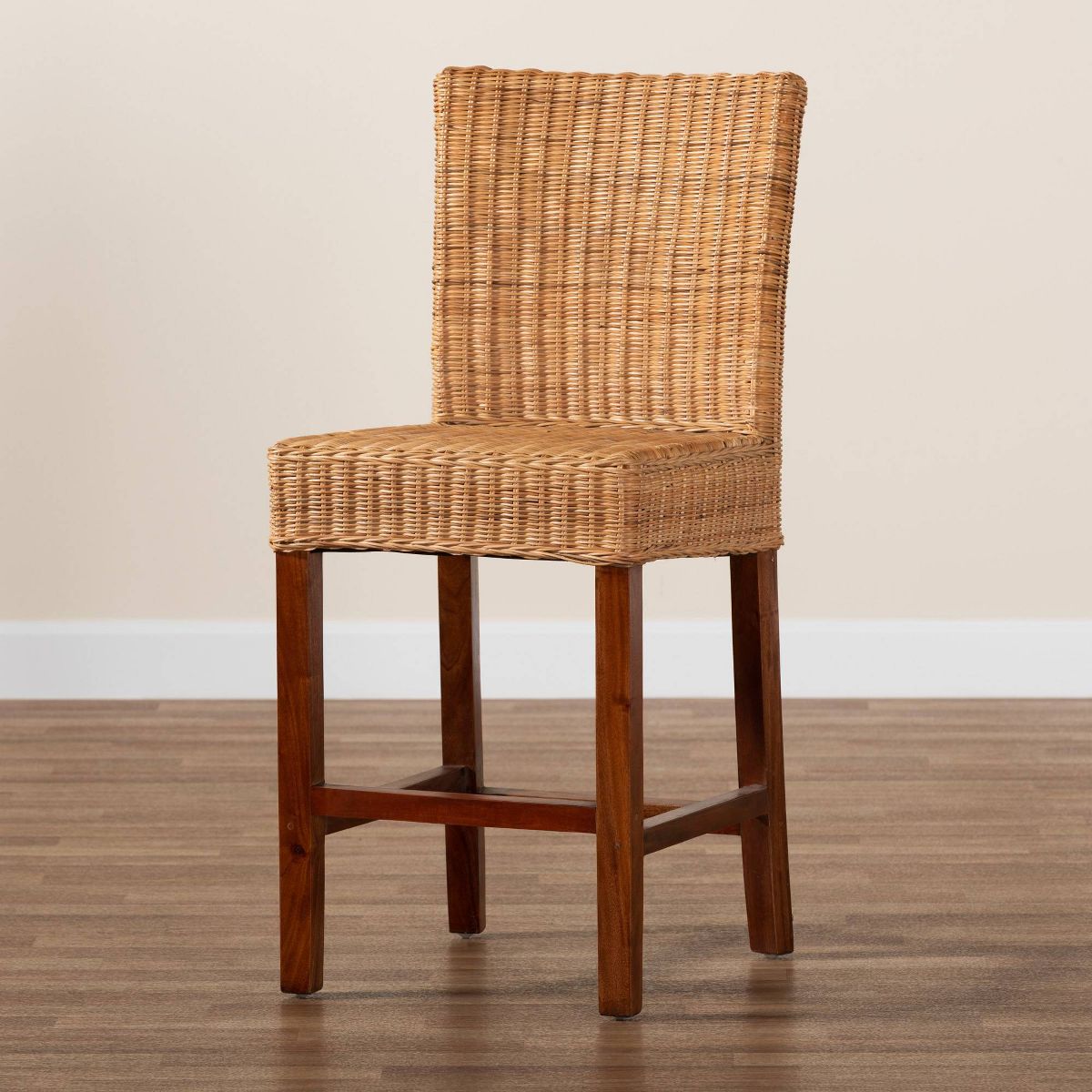 Racquel Natural Rattan and Mahogany Wood Counter Height Barstool Walnut Brown - bali & pari - thumbnail 9