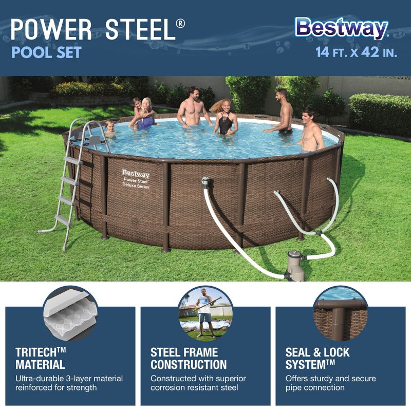 Bestway Power Steel Above Ground Outdoor Swimming Pool Set with Pump, 3 of 9