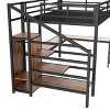 Sapphtopaz Metal Loft Bed with L-Shaped Desk & Wardrobe, Adjustable Shelves, High Loft Bed for Teens, Adults - 2 of 4