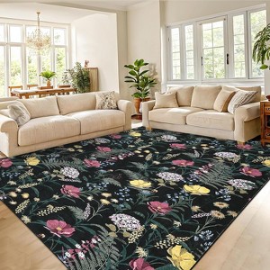 Farmhouse Floral Area Rug - Large Thin Indoor Carpet for Bedroom, Kitchen, Office - 1 of 4