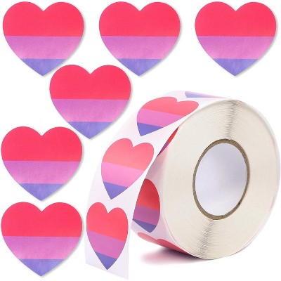 Blue Panda 1000-Pack Pink Heart Shaped Bisexual Pride Self Adhesive Sticker Roll 1.5 in