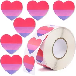 Blue Panda 1000 Pack Self Adhesive Heart Shaped Bisexual Pride Sticker Roll, LGBTQIA+ Accessories, 1.5 in