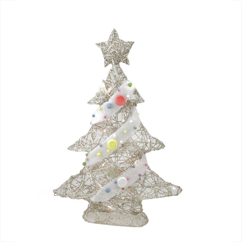 Northlight 22" Pre-Lit Champagne Gold Glittered Rattan Candy Covered Christmas Tree Table Top Decoration, 1 of 2