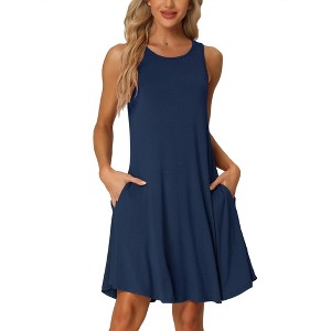 cheibear Women's Sleeveless Round Neck Tank Dress Sleepwear with Pockets - 1 of 4