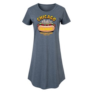 Women's - Instant Message - Chicago Hot Dog Skyline Graphic T-shirt Dress - 1 of 4