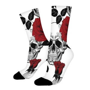 Sugar Skull Red Rose Women Printed Crew Socks Funny Funky Socks Soft Polyester Novelty Gifts for Artists Men - 1 of 1