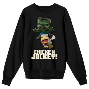 A Minecraft Movie Chicken Jockey Adult Black Crew Neck Long Sleeve Sweatshirt  - Medium - 1 of 3