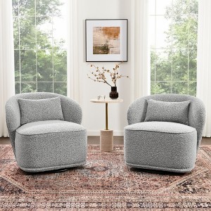 KINWELL Modern Boucle Upholstered 360° Swivel Accent Armchair, Set of 2 - 1 of 4