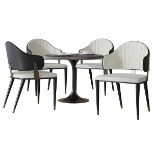 LeisureMod Verve 5-Piece Dining Set, 36" Round Resin Top Table and 4 Leather Dining Chair - 1 of 4