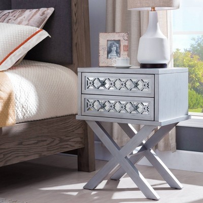 Silver Leaf Mirrored 2-Drawer X Base Nightstand
