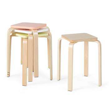 Costway Set of 4 Colorful Square Stools Stackable Wood Stools with Anti-slip Felt Mats