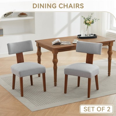 Lycvki Set of 2 Linen Fabric Modern Armless Dining Chairs with Curved backrest and Solid Wooden Legs